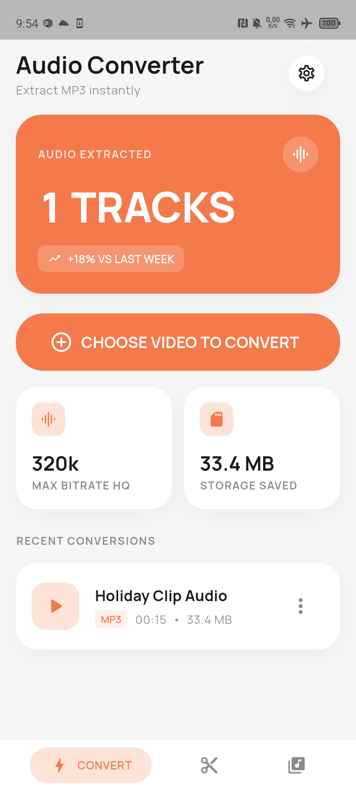 Màn hình chính của Video to MP3 Audio Converter