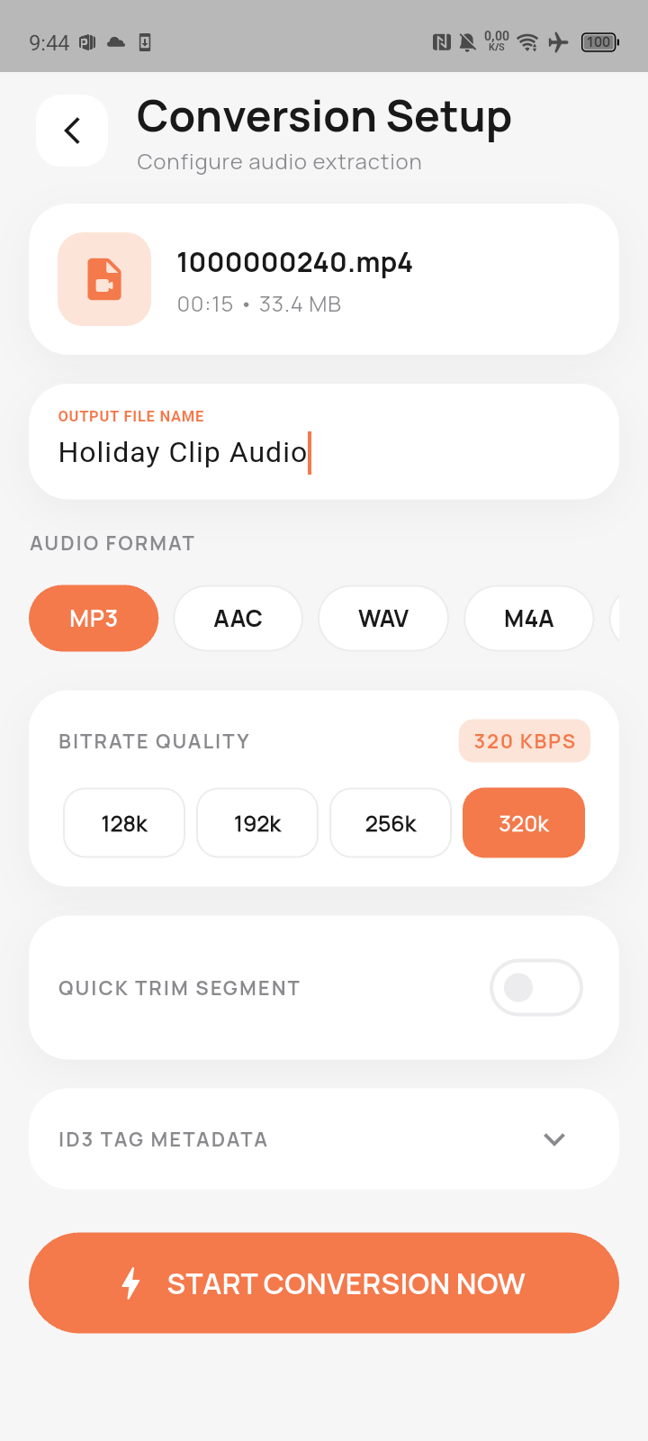 Tuỳ chọn định dạng và bitrate khi chuyển đổi